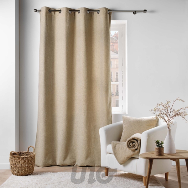 RIDEAU A OEILLETS 140 x 240 CM BOUCLETTE UNIE WOOLY BEIGE