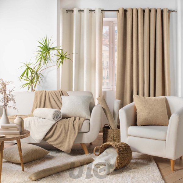 RIDEAU A OEILLETS 140 x 240 CM BOUCLETTE UNIE WOOLY NATUREL