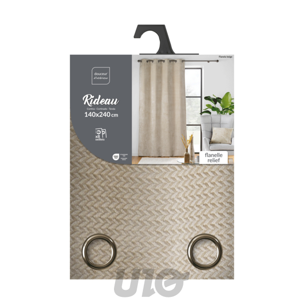 RIDEAU A OEILLETS 140 x 240 CM FLANELLE RELIEF UNIE FLANELA BEIGE