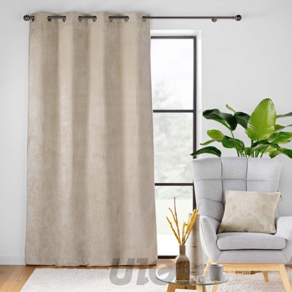 RIDEAU A OEILLETS 140 x 240 CM FLANELLE RELIEF UNIE FLANELA BEIGE