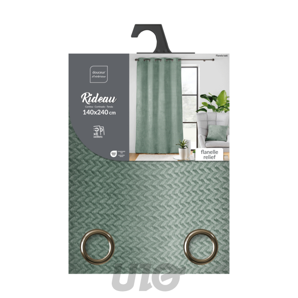 RIDEAU A OEILLETS 140 x 240 CM FLANELLE RELIEF UNIE FLANELA CEDRE