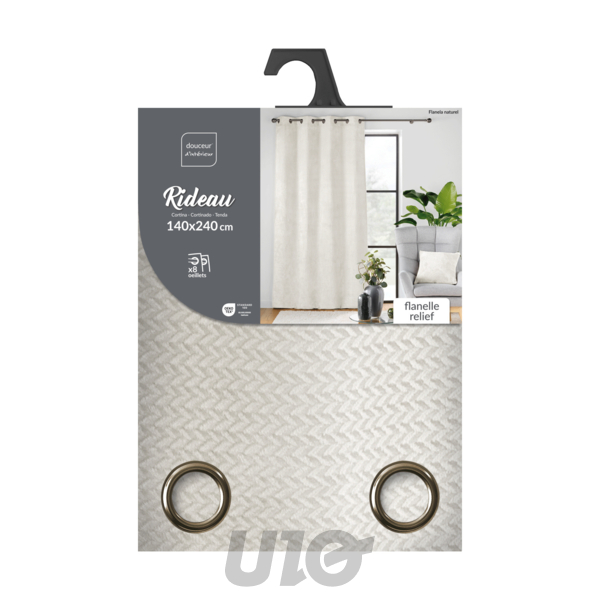 RIDEAU A OEILLETS 140 x 240 CM FLANELLE RELIEF UNIE FLANELA NATUREL