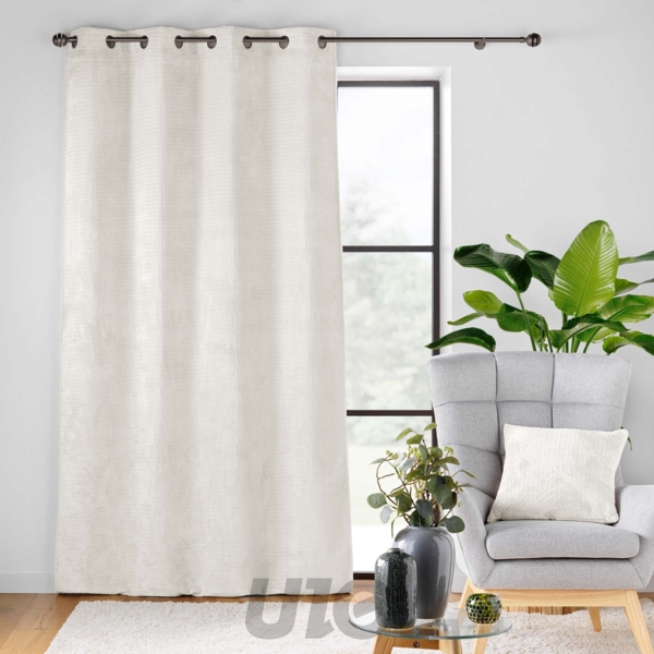 RIDEAU A OEILLETS 140 x 240 CM FLANELLE RELIEF UNIE FLANELA NATUREL