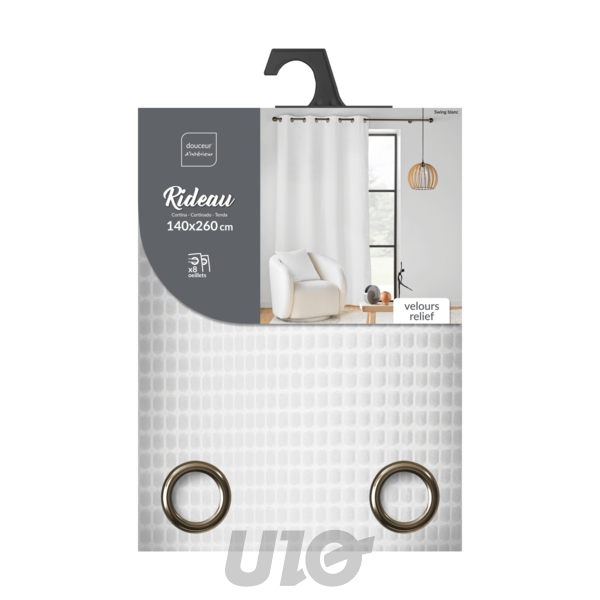 RIDEAU A OEILLETS 140 x 260 CM VELOURS RELIEF SWING BLANC