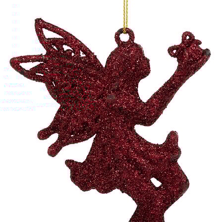 SUJET DE NOËL EN PLASTIQUE - FÉE PAILLETÉE - ROUGE - 2 PIÈCES - H15CM