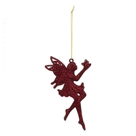 SUJET DE NOËL EN PLASTIQUE - FÉE PAILLETÉE - ROUGE - 2 PIÈCES - H15CM