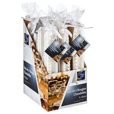 4 BOUGIES BÂTON PAILLETÉES OU TWIST - 48G - BLANC
