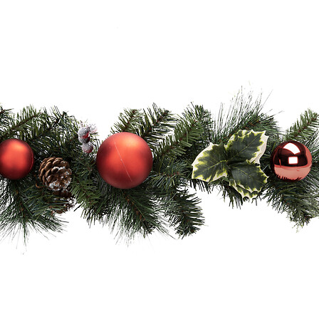 GUIRLANDE NATURE AVEC BOULES ROUGES -  H2MxD20CM