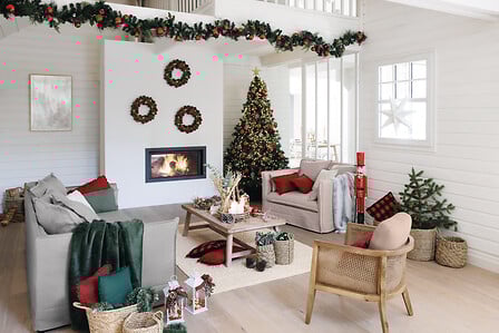 GUIRLANDE NATURE AVEC BOULES ROUGES -  H2MxD20CM