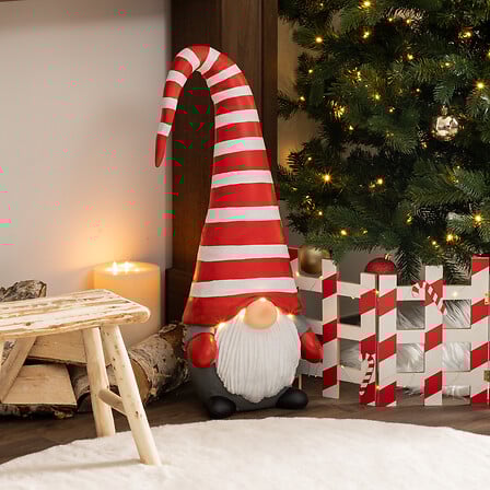 DÉCORATION INTÉRIEURE - GNOME LANTERNE EN MAGNÉSIE - 4 LEDS - L29,3xP23,7xH73CM - À 3 PILES AA NON INCLUSES