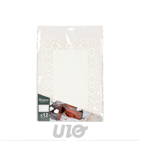 SET DE 12 DENTELLES EN PAPIER RECTANGLE 25*35CM BLANC