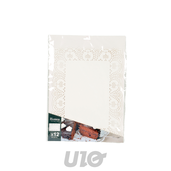 SET DE 12 DENTELLES EN PAPIER RECTANGLE 30*40CM BLANC