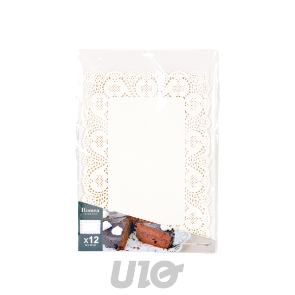 SET DE 12 DENTELLES EN PAPIER RECTANGLE 32*45CM BLANC