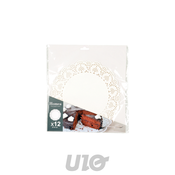 SET DE 12 DENTELLES EN PAPIER ROND D24CM BLANC