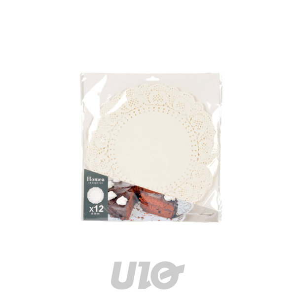 SET DE 12 DENTELLES EN PAPIER ROND D29CM BLANC