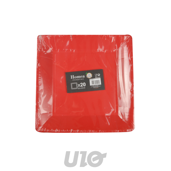 SET DE 20 ASSIETTES CARREES EN CARTON 23CM ROUGE