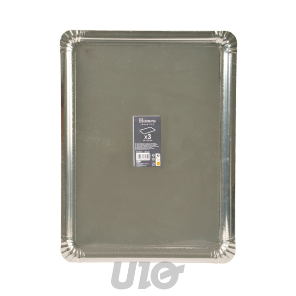SET DE 3 PLATEAUX RECTANGLES 34*45CM ARGENT