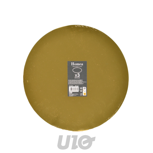 SET DE 3 SUPPORTS GATEAUX ROND EN CARTON D30CM OR