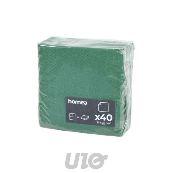SET DE 40 SERVIETTES COCKTAIL MICROGAUFREES VITAMINE 2 PLIS 25*25CM VERT SAPIN