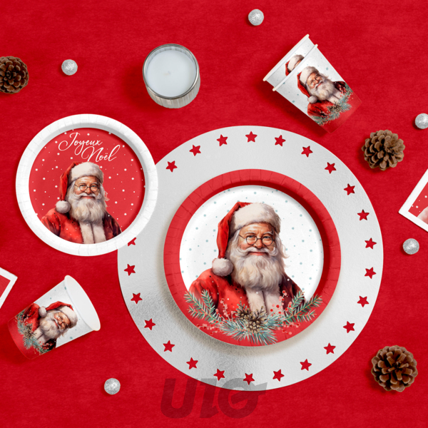 SET DE 6 ASSIETTES EN CARTON D18.5CM PERE NOEL - VENDU EN DISPLAY