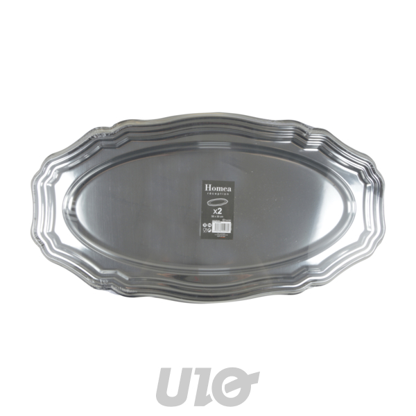 SET DE 2 PLATEAUX OVALES LOUIS XV 58*30CM ARGENT