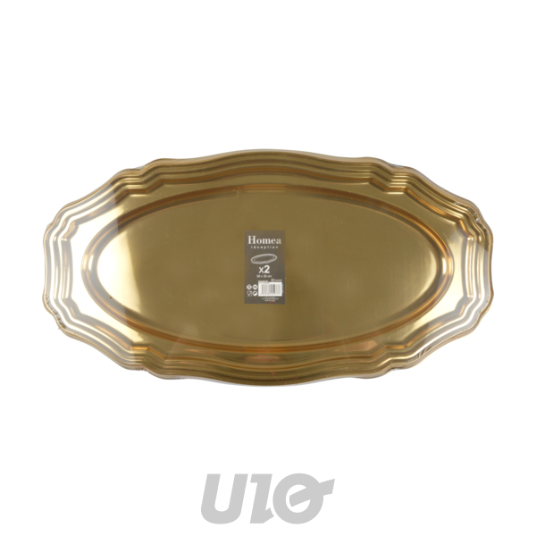 SET DE 2 PLATEAUX OVALES LOUIS XV EN PET 58*30CM OR