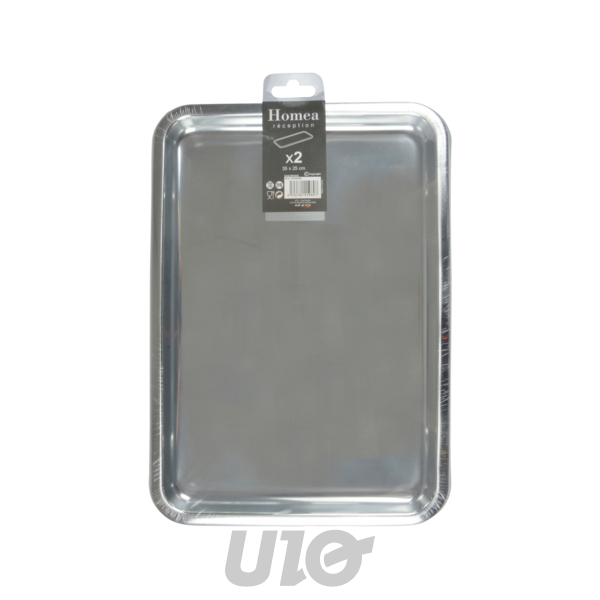 SET DE 2 PLATEAUX RECTANGLES EN PET 35*25CM ARGENT