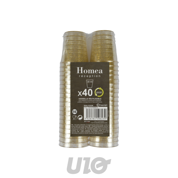 SET DE 40 MINI VERRINES DE 30ML PAILLETÉES COULEUR OR