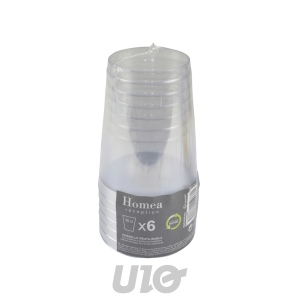 SET DE 6 GOBELETS EN PLASTIQUE RÉUTILISABLES - 30CL - LISERE ARGENT