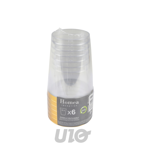 SET DE 6 GOBELETS EN PLASTIQUE RÉUTILISABLES - 30CL - LISERE OR