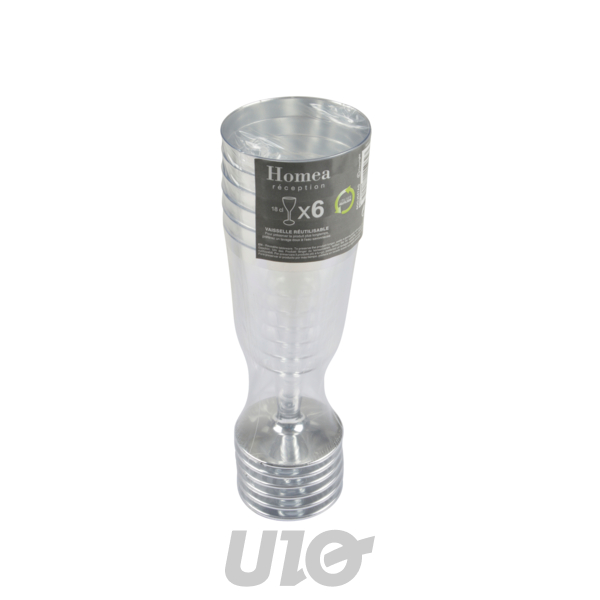SET DE 6 VERRES À VIN EN PLASTIQUE RÉUTILISABLES - 18CL - LISERE ARGENT