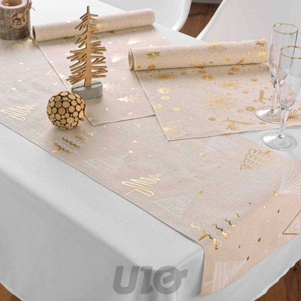 CHEMINS DE TABLE - 35x140CM  - POLYCOTON IMPRIMÉ MÉTALISÉ NOELA - 3 MODÈLES DISPONIBLES