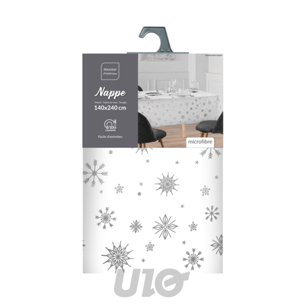 NAPPE RECTANGLE EN MICROFIBRE - 140x240CM - IMPRIMÉE MÉTALLIQUE ASTRELIA BLANC-ARGENT