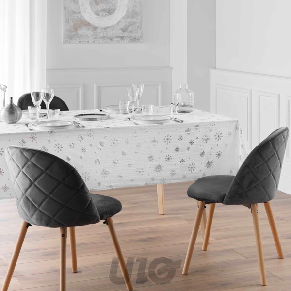 NAPPE RECTANGLE EN MICROFIBRE - 140x240CM - IMPRIMÉE MÉTALLIQUE ASTRELIA BLANC-ARGENT