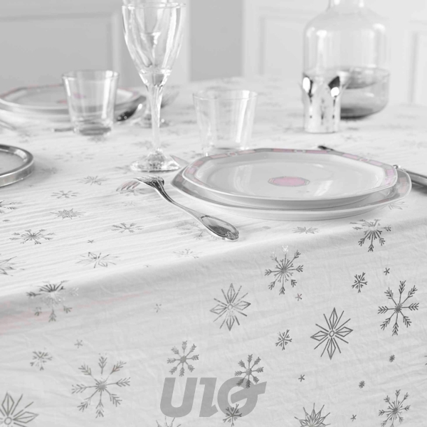 NAPPE RECTANGLE EN MICROFIBRE - 140x240CM - IMPRIMÉE MÉTALLIQUE ASTRELIA BLANC-ARGENT