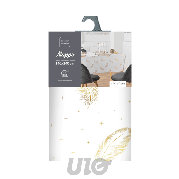 NAPPE RECTANGLE EN MICROFIBRE - 140x240CM - IMPRIMÉE MÉTALLISÉE ADORA BLANC-OR