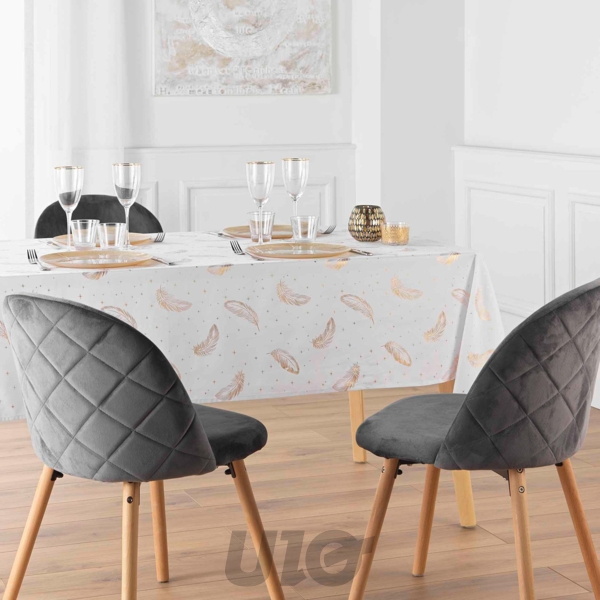 NAPPE RECTANGLE EN MICROFIBRE - 140x240CM - IMPRIMÉE MÉTALLISÉE ADORA BLANC-OR