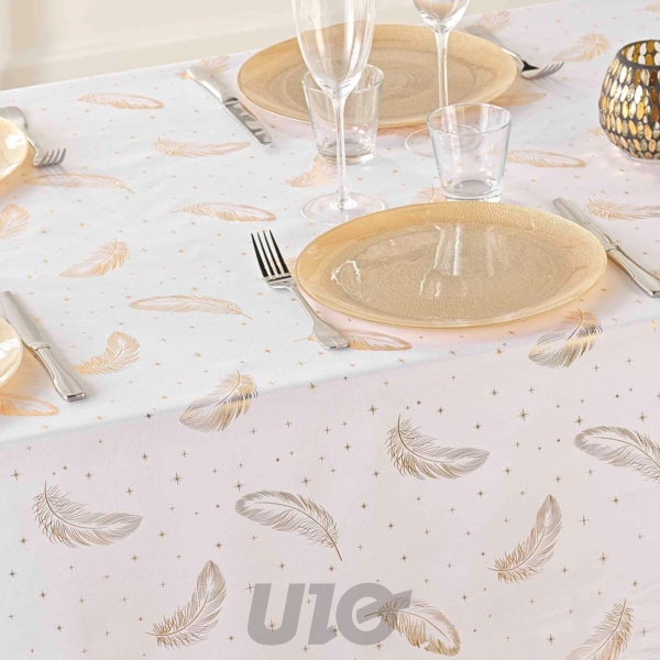 NAPPE RECTANGLE EN MICROFIBRE - 140x240CM - IMPRIMÉE MÉTALLISÉE ADORA BLANC-OR