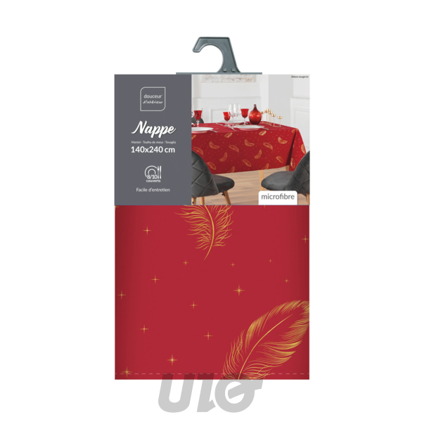 NAPPE RECTANGLE EN MICROFIBRE - 140x240CM - IMPRIMÉE METALLISÉE ADORA ROUGE-OR