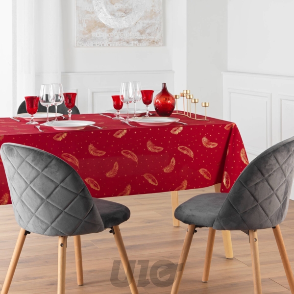 NAPPE RECTANGLE EN MICROFIBRE - 140x240CM - IMPRIMÉE METALLISÉE ADORA ROUGE-OR