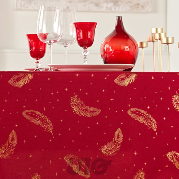 NAPPE RECTANGLE EN MICROFIBRE - 140x240CM - IMPRIMÉE METALLISÉE ADORA ROUGE-OR