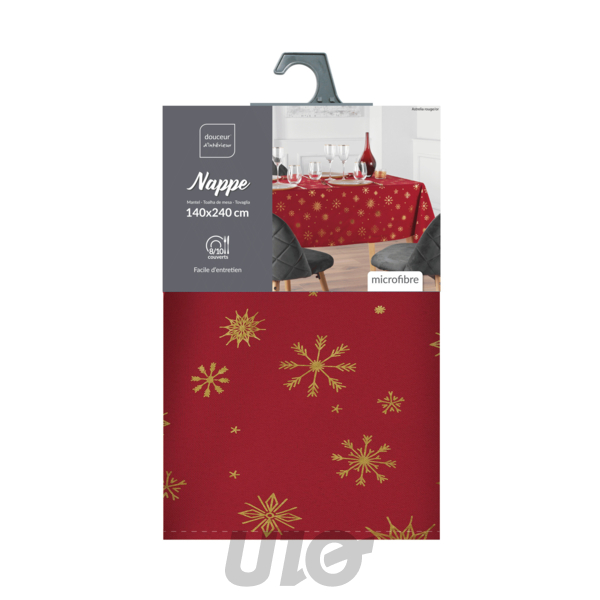 NAPPE RECTANGLE EN MICROFIBRE - 140x240CM - IMPRIMÉE MÉTALLISÉE ASTRELIA ROUGE-OR