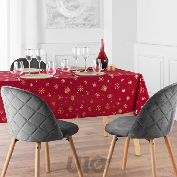 NAPPE RECTANGLE EN MICROFIBRE - 140x240CM - IMPRIMÉE MÉTALLISÉE ASTRELIA ROUGE-OR