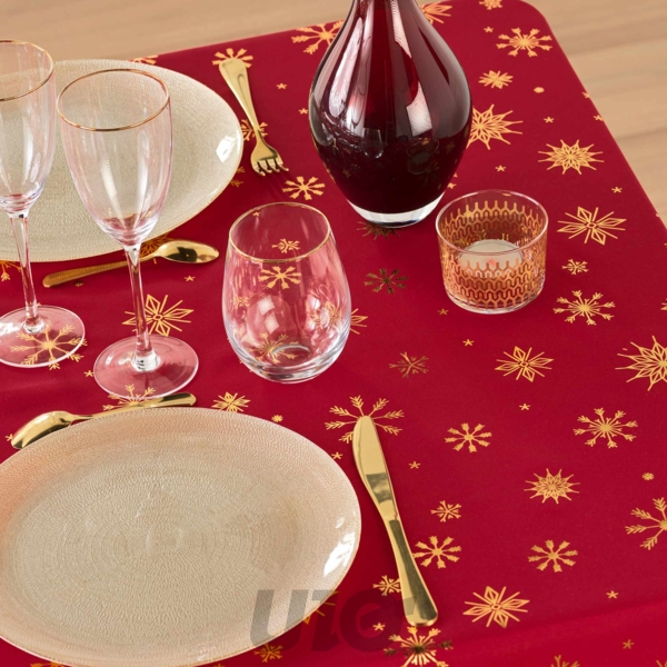 NAPPE RECTANGLE EN MICROFIBRE - 140x240CM - IMPRIMÉE MÉTALLISÉE ASTRELIA ROUGE-OR