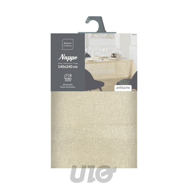NAPPE RECTANGLE EN POLYESTER - 140x240CM - UNI AVEC FILS MÉTALLISÉS STRASS OR