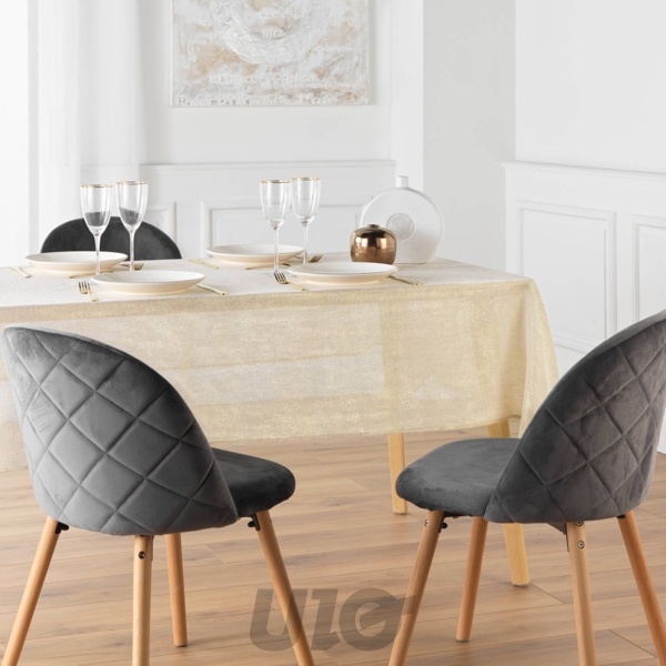 NAPPE RECTANGLE EN POLYESTER - 140x240CM - UNI AVEC FILS MÉTALLISÉS STRASS OR