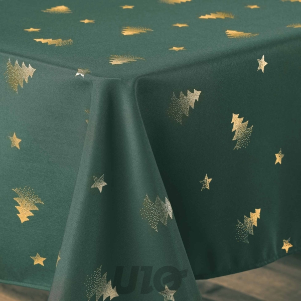 NAPPE RECTANGLE EN POLYESTER - 150x240CM -  IMPRIMÉE MÉTALLISÉE SAPIN VERT-OR