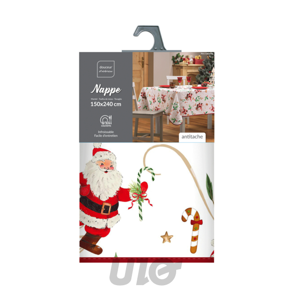 NAPPE RECTANGLE EN POLYESTER - 150x240CM - IMPRIMÉE PÈRE NOËL BLANC