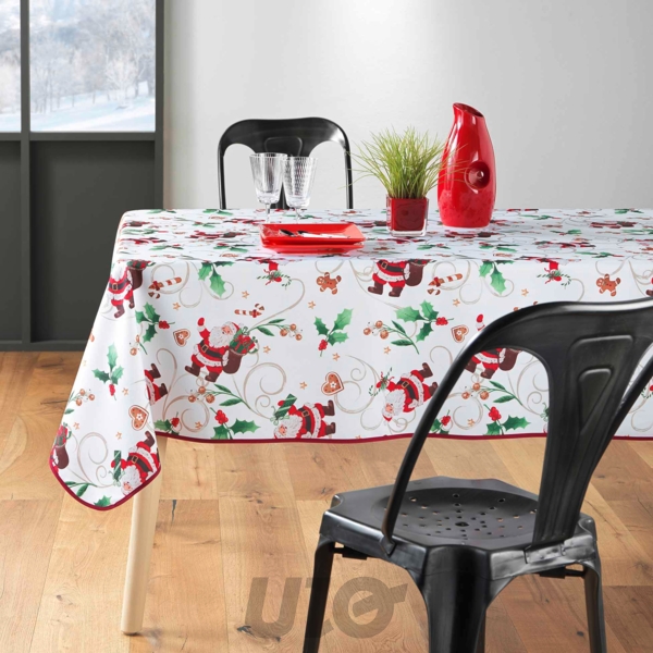 NAPPE RECTANGLE EN POLYESTER - 150x240CM - IMPRIMÉE PÈRE NOËL BLANC
