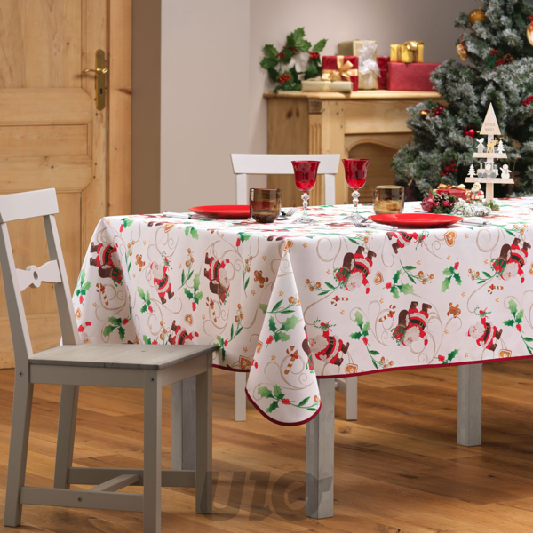 NAPPE RECTANGLE EN POLYESTER - 150x240CM - IMPRIMÉE PÈRE NOËL BLANC
